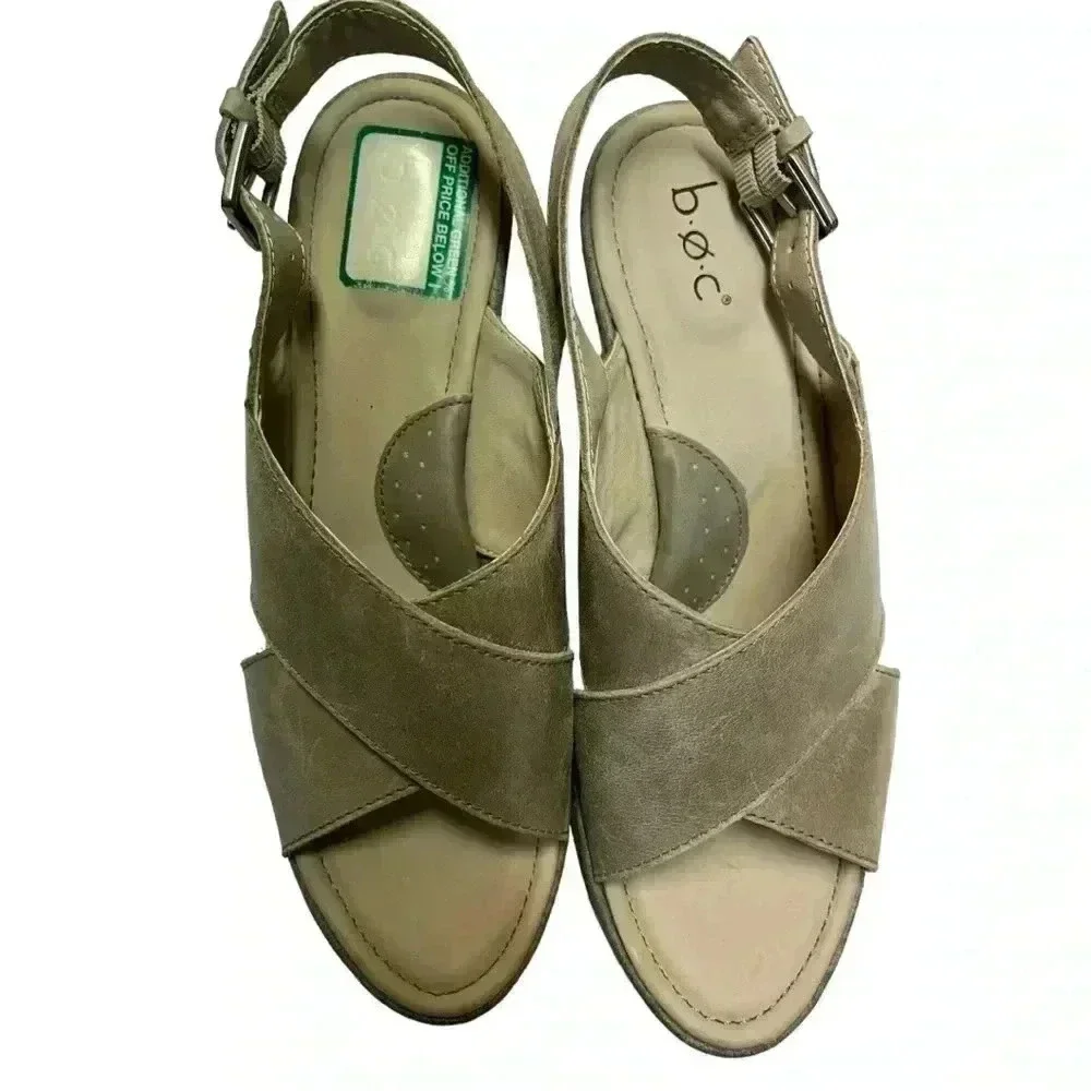 B.O.C. GREY WEDGE WOMEN’S SLINGBACK SANDALS•SIZE 9•GENUINE LEATHER•